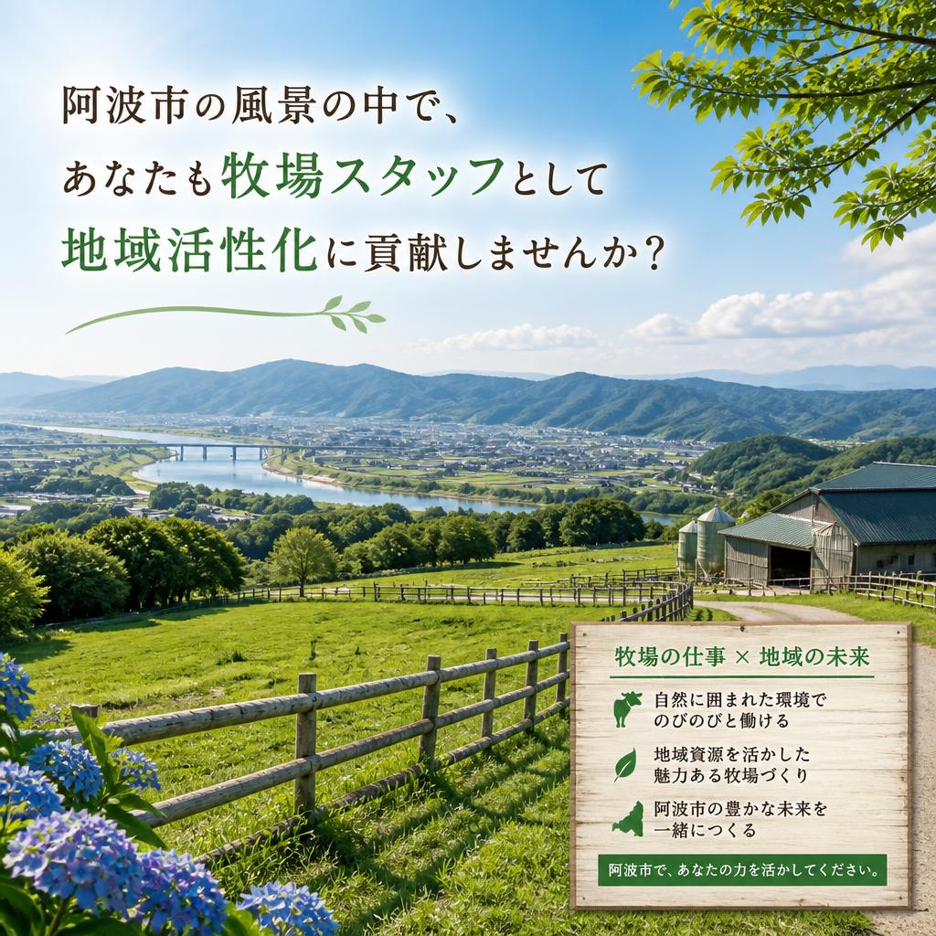 阿波市の風景の中で、あなたも牧場スタッフとして地域活性化に貢献しませんか？